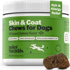 Deley Naturals Omega Salmon Flavored Skin & Coat Chews Supplement for Dogs, 9.525-oz canister, 90 count