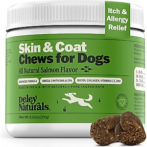 Deley Naturals Omega Salmon Flavored Skin & Coat Chews Supplement for Dogs, 9.525-oz canister, 90 count