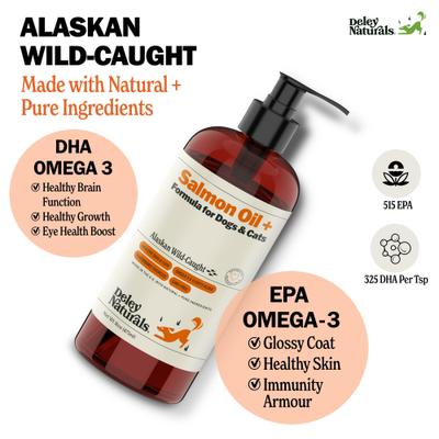 Show full view: Deley Naturals Wild Alaskan Salmon Oil + for Dogs & Cats, 16-fl oz bottle slide 4 of 11