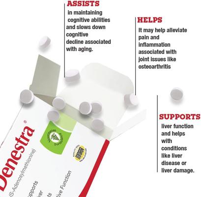 Show full view: Denestra SAMe 400mg Tablet Liver & Joint Supplement for Dogs, 60 count slide 3 of 9