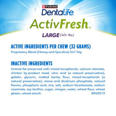 Show full view: DentaLife ActivFresh Daily Oral Care Breath Control Adult Large Breed Dental Dog Treats, 60 count slide 7 of 12