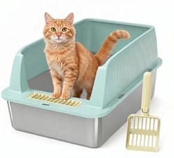 Der Vierbeiner Stainless Steel Cat Litter Box, Macaron Green, 23-in slide 1 of 9