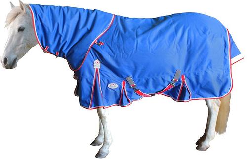 Show full view: Derby Originals 1200D Ripstop Waterproof Nylon Horse Turnout Blanket & Hood, Navy Blue with Red/White Trim, 84-in slide 2 of 3