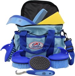Derby Originals 9-Piece Horse Grooming Set & Carry Bag, Light Blue/Royal Blue