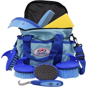 Derby Originals 9-Piece Horse Grooming Set & Carry Bag, Light Blue/Royal Blue