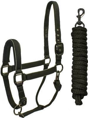 Show full view: Derby Originals Blackout Breakaway Reflective Safety Horse Stable Halter & Lead, Midnight Black, Oversized/Warmblood slide 1 of 4