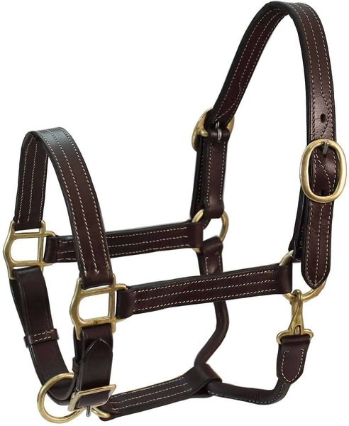 Derby Originals Coventry Triple Stitch Adjustable Leather Horse Halter, Dark Brown