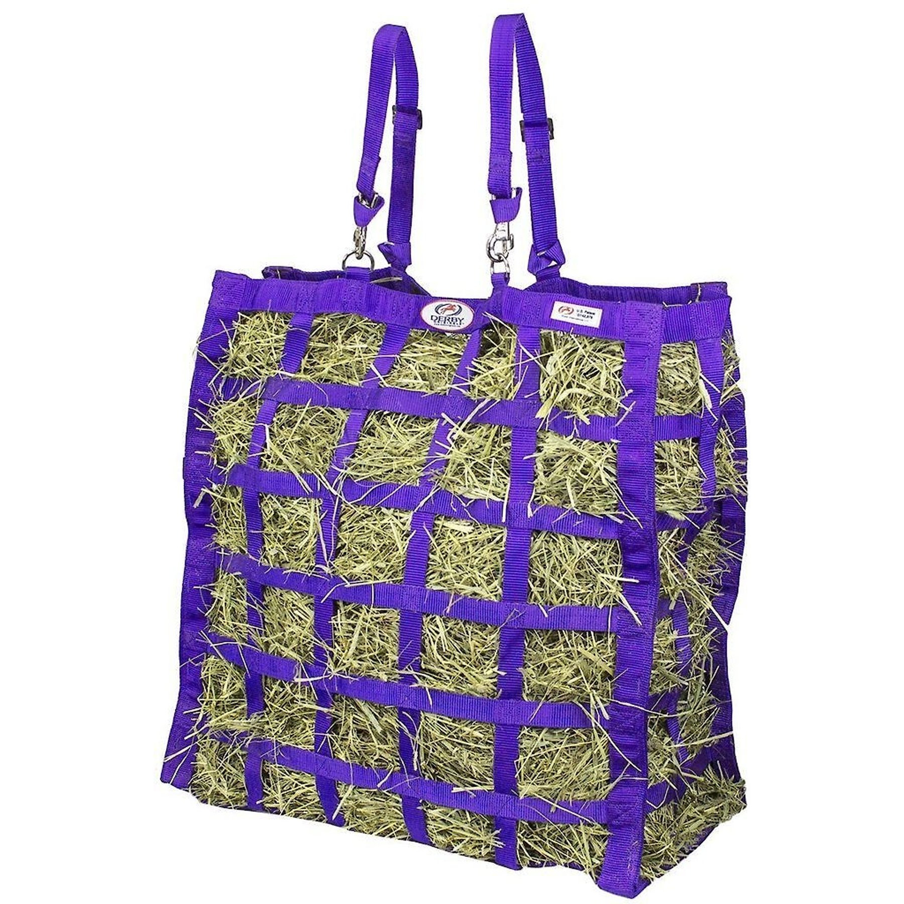 Derby Originals Easy-Feed Patented Four-Sided Slow Feed Horse Hay Bag, Purple