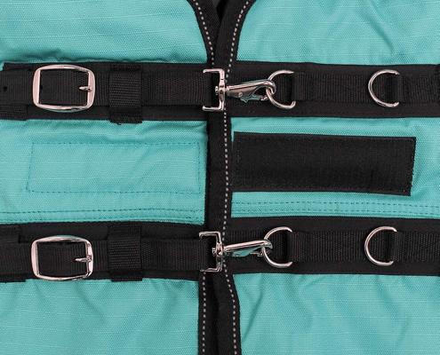 Show full view: Derby Originals Extreme Elements Nordic-Tough 1200D Ripstop Waterproof Winter Heavyweight Mini Horse & Pony Turnout Blanket, Turquoise with Black Trim, 36-in slide 3 of 4