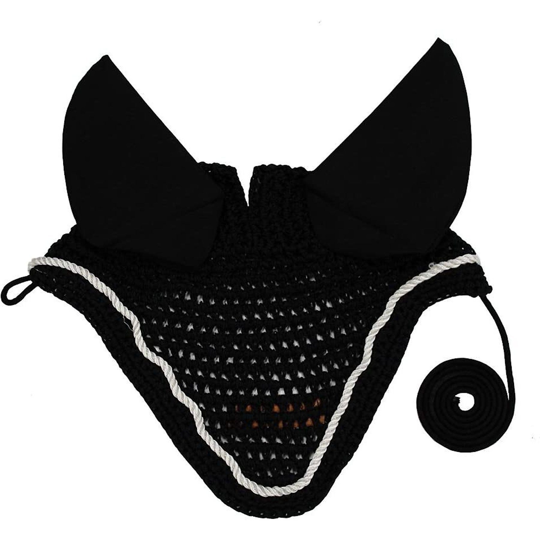 Derby Originals Paris Tack Comfort Show Crochet Pony Ear Net, Black with White Trim