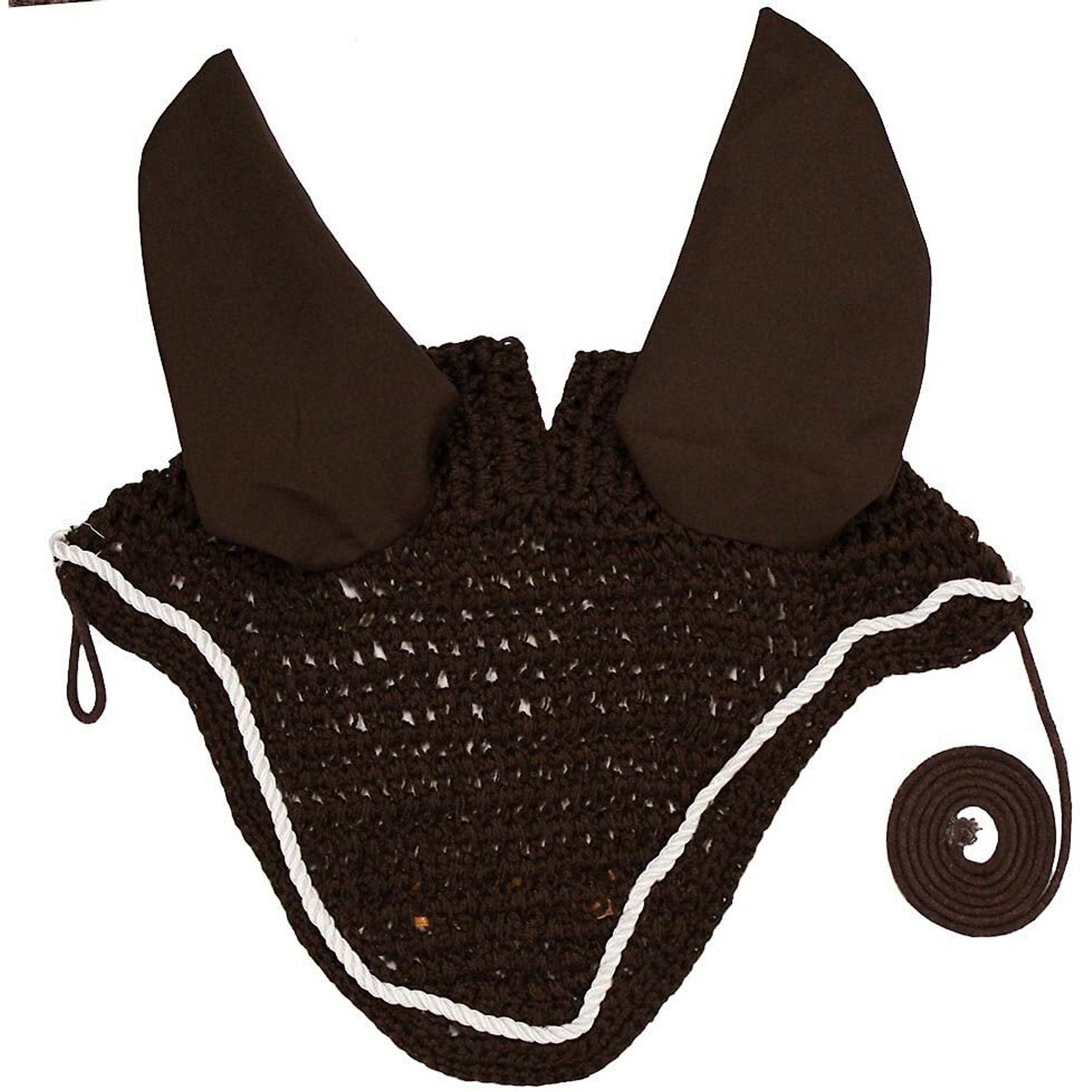 Derby Originals Paris Tack Comfort Show Crochet Pony Ear Net, Dark Brown with White Trim
