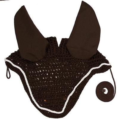Show full view: Derby Originals Paris Tack Comfort Show Crochet Pony Ear Net, Dark Brown with White Trim slide 1 of 2