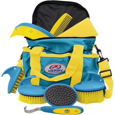 Derby Originals Derby Originals Premium Comfort 9-Piece Horse Grooming Kit, Blue/Yellow