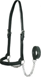 Derby Originals Premium Flat Fancy Stitch Leather Cattle Show Halter & Chain Lead, Black, Large
