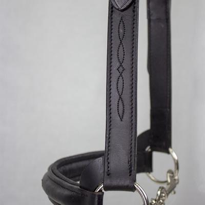 Show full view: Derby Originals Premium Raised Padded Fancy Stitch Leather Cattle Show Halter & Chain Lead, Black, Large slide 2 of 4