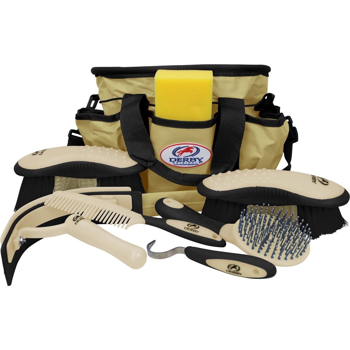 Derby Originals Premium Ringside 8-Piece Horse Grooming Kit, Tan with Chocolate