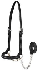 Derby Originals Premium Show Spotted Flat Leather Cattle Show Halter & Chain Lead, Black, Large