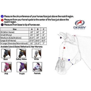 Derby Originals Reflective Horse Fly Mask with Ear & Nose Fringe, Hot Pink, Mini Horse