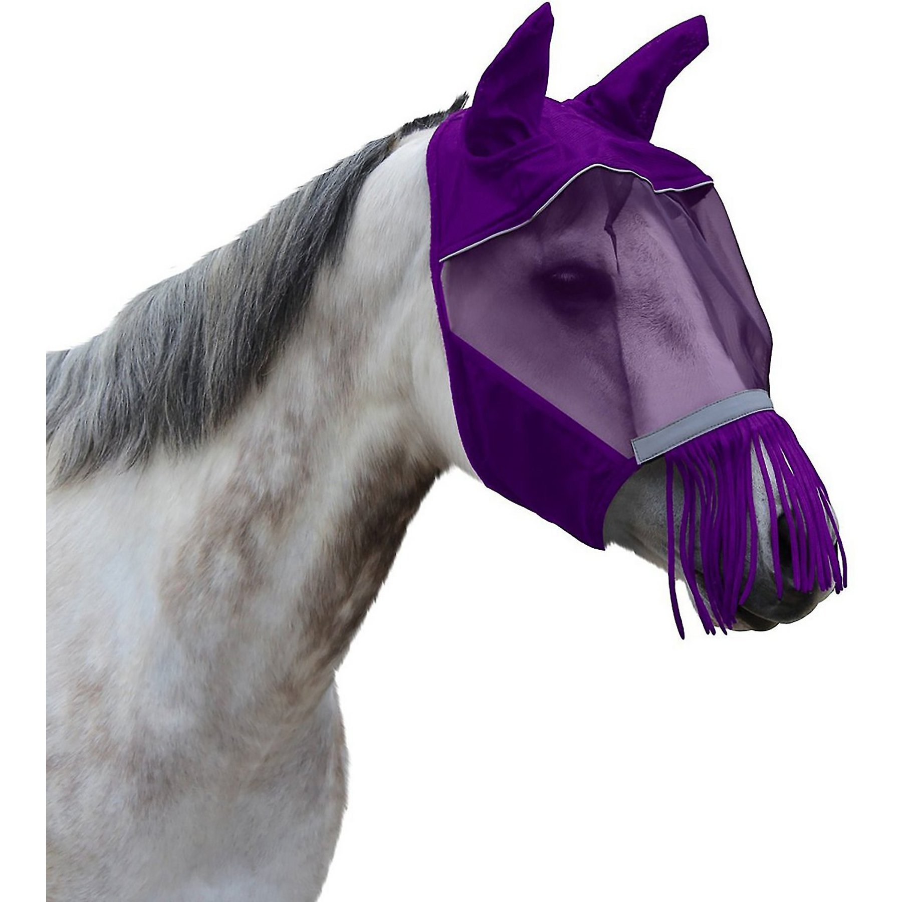 Derby Originals Reflective Horse Fly Mask with Ear & Nose Fringe, Purple, Full Horse