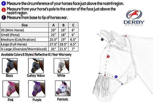 Show full view: Derby Originals Reflective Horse Fly Mask with Ear & Nose Fringe, Purple, Mini Horse slide 4 of 5