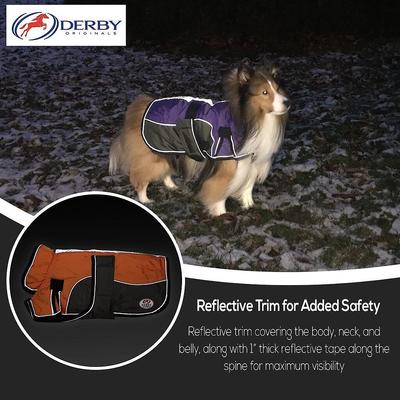 Show full view: Derby Originals Reflective Parka 420D Waterproof Heavyweight Winter Dog Coat, Purple/Charcoal, X-Large slide 3 of 5