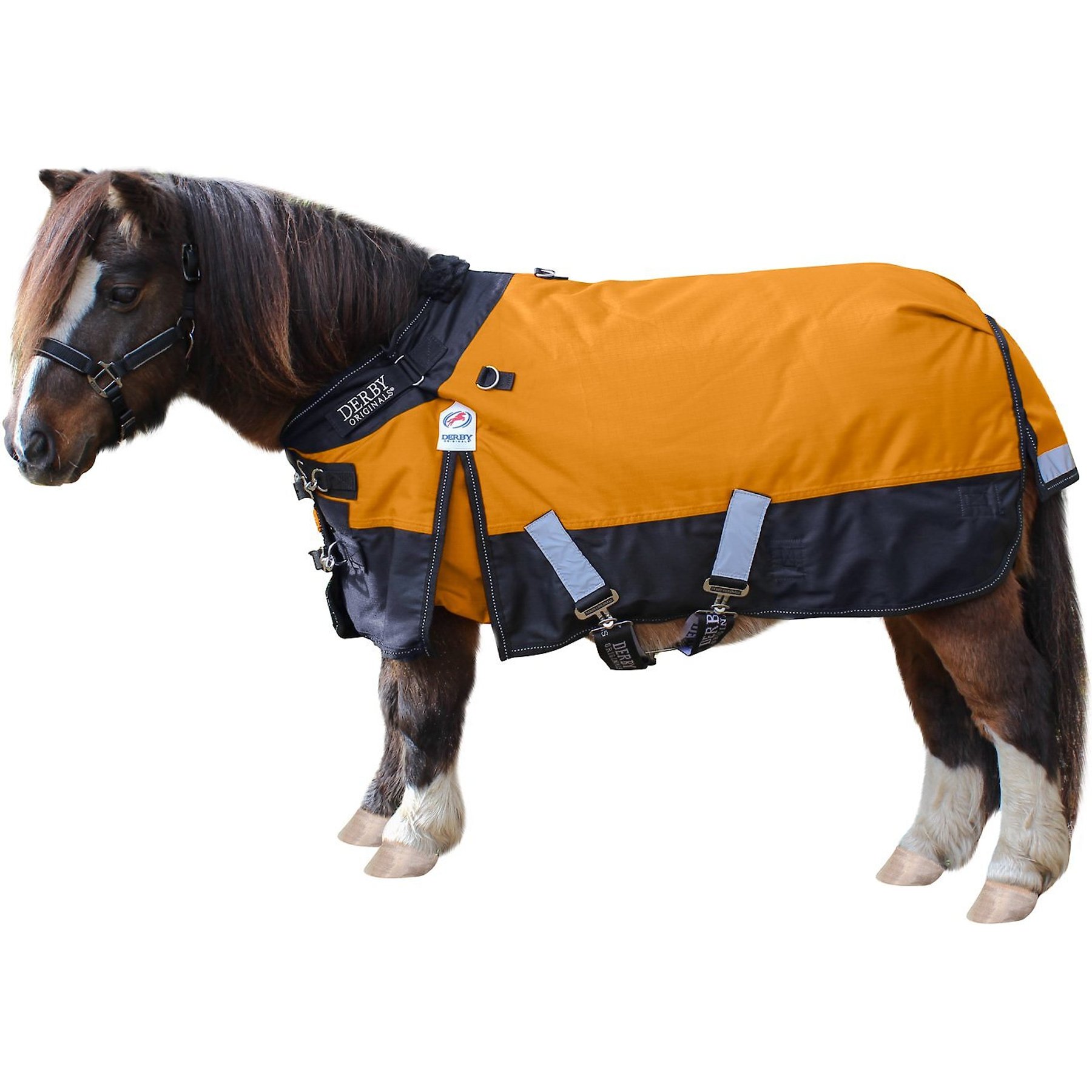 Derby Originals Windstorm 1200D Waterproof Ripstop Heavyweight Mini Horse & Pony Winter Turnout Blanket, Orange with Black Trim, 56-in