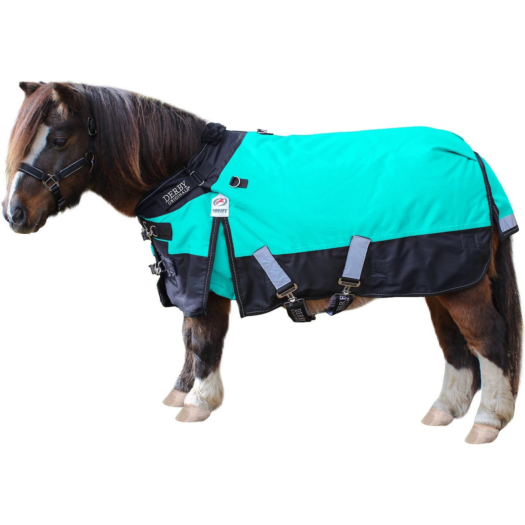 Derby Originals Windstorm 1200D Waterproof Ripstop Heavyweight Mini Horse & Pony Winter Turnout Blanket, Turquoise with Black Trim, 60-in