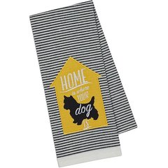 Design Imports Dog Embellished Dishtowel, Black & White Stripe