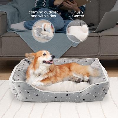 Show full view: Details Microsuede Plush Cuddler Bolster Dog Bed, Gray slide 3 of 7