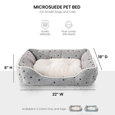 Show full view: Details Microsuede Plush Cuddler Bolster Dog Bed, Gray slide 2 of 7