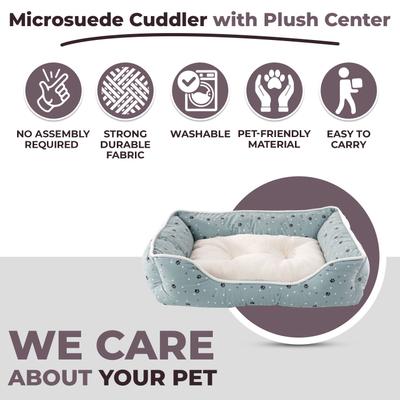 Show full view: Details Microsuede Plush Cuddler Bolster Dog Bed, Sage slide 9 of 9