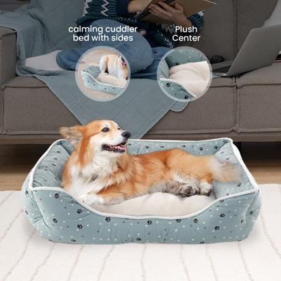 Show full view: Details Microsuede Plush Cuddler Bolster Dog Bed, Sage slide 3 of 9