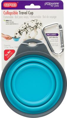 Show full view: Dexas Popware for Pets Collapsible Travel Non-Skid Silicone Dog & Cat Bowl with Carabiner, Blue, 1-cup slide 4 of 6