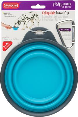 Show full view: Dexas Popware for Pets Collapsible Travel Non-Skid Silicone Dog & Cat Bowl with Carabiner, Blue, 2-cup slide 4 of 6