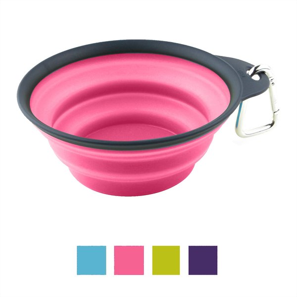 Show full view: Dexas Popware for Pets Collapsible Travel Non-Skid Silicone Dog & Cat Bowl with Carabiner, Pink, 2-cup slide 1 of 6