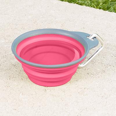 Show full view: Dexas Popware for Pets Collapsible Travel Non-Skid Silicone Dog & Cat Bowl with Carabiner, Pink, 2-cup slide 3 of 6