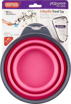 Show full view: Dexas Popware for Pets Collapsible Travel Non-Skid Silicone Dog & Cat Bowl with Carabiner, Pink, 2-cup slide 4 of 6