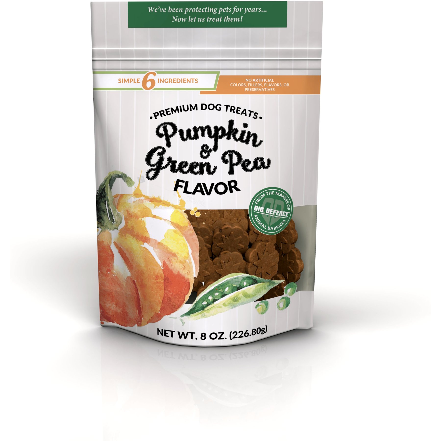 Dig Defence Premium Pumpkin & Green Pea Crunchy Dog Treats, 6-oz bag, case of 6