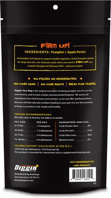 Show full view: Diggin' Your Dog Firm Up! Pumpkin Digestive Aid Powder Supplement for Dogs & Cats, 16-oz bag slide 3 of 5