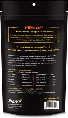 Show full view: Diggin' Your Dog Firm Up! Pumpkin Digestive Aid Powder Supplement for Dogs & Cats, 4-oz bag slide 3 of 11