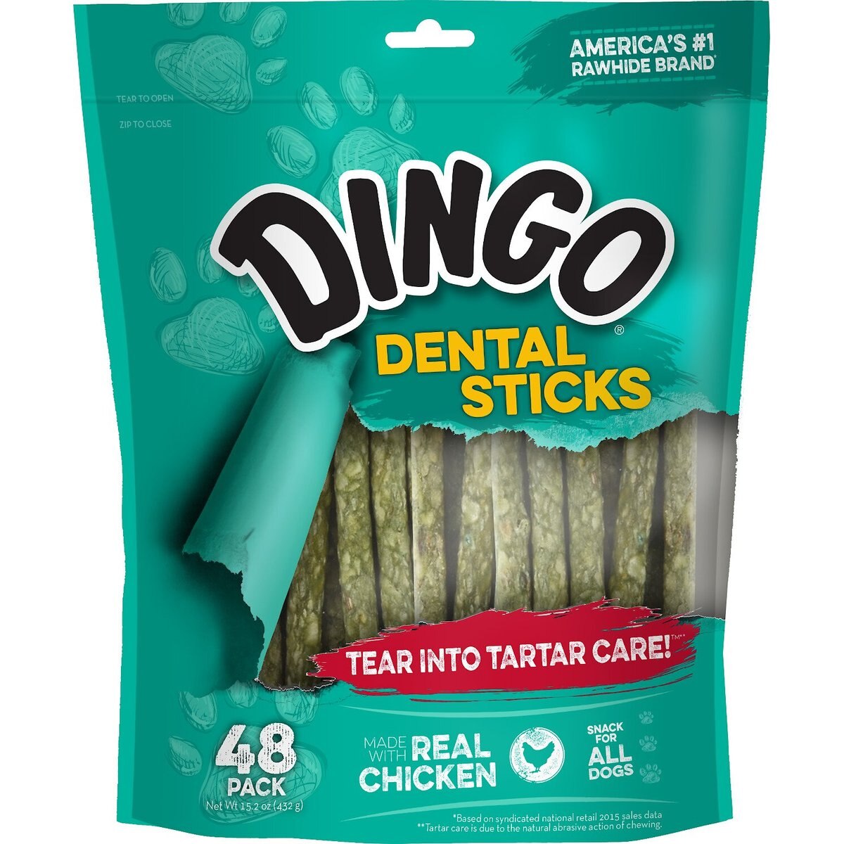 Dingo Dental Sticks Tartar Control Chicken Flavor Dog Treat, 48 count