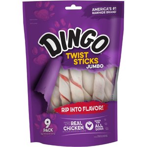 Dingo Twist Sticks Jumbo Chicken Flavor Dog Treat, Jumbo, 9 count