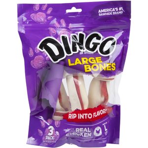 Dingo Large Bones Chicken Flavor Dog Treat, Large, 3 count