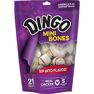 Dingo Mini Bones Chicken Flavor Dog Treat, Small, 21 count