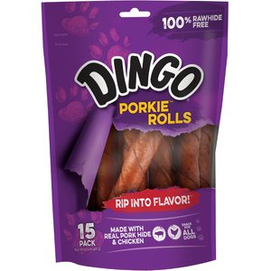 Dingo Porkie Rolls Pork Hide & Chicken Flavor Dog Treat, 15 count