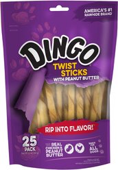 Dingo Twist Sticks Peanut Butter Flavor Dog Treat, 25 count
