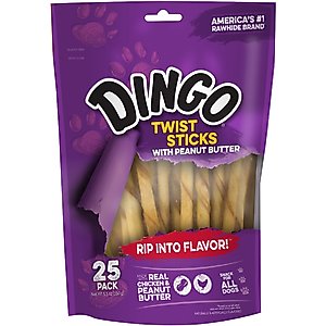 Dingo Twist Sticks Peanut Butter Flavor Dog Treat, 25 count