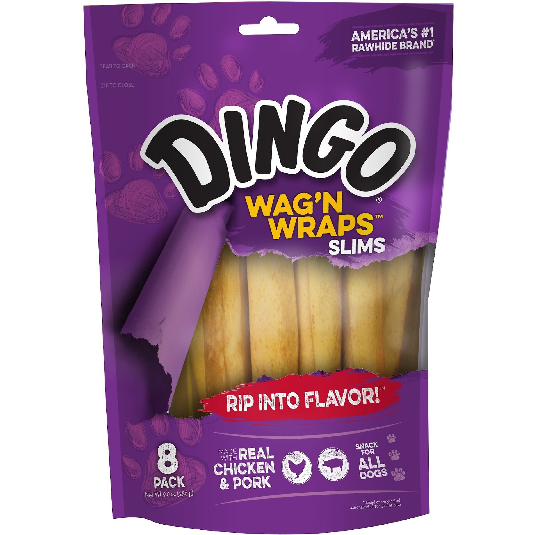 Dingo Wag'N Wraps Slims Chicken & Pork Flavor Dog Treat, 8 count