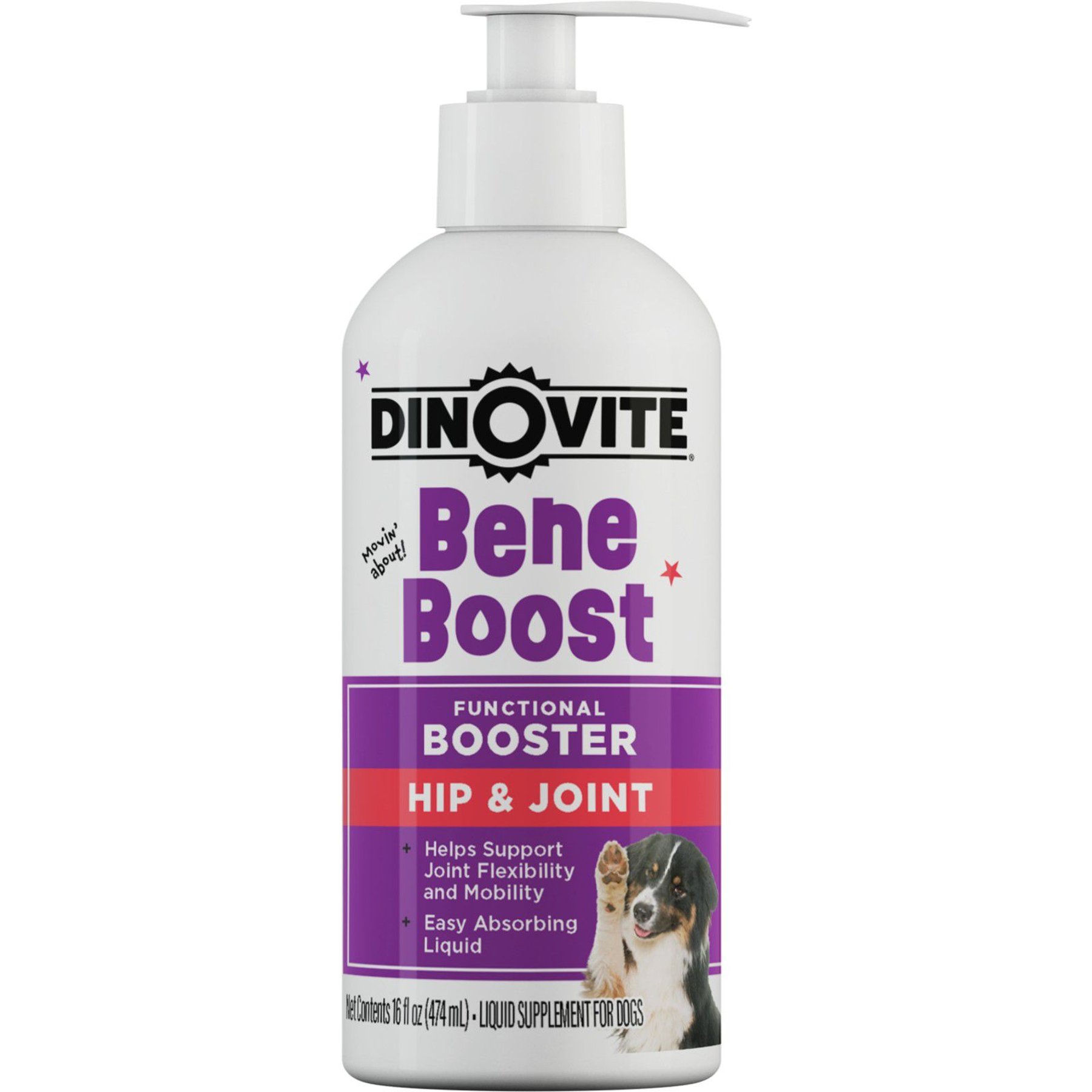 Dinovite BeneBoost Hip & Joint Glucosamine Joint Mobility Liquid Bacon Flavored Food Topper Supplement for Adult & Senior Dogs, 16-fl oz bottle
