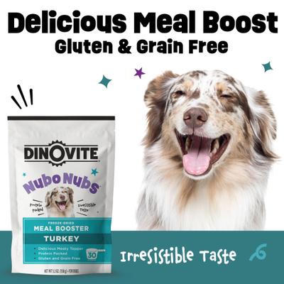 Show full view: Dinovite NubONubs Meal Booster Topper Turkey Flavored Gluten & Grain-Free Protein Powder Supplement for Dogs, 5.3-oz bag slide 6 of 8